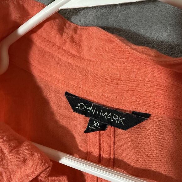 John Mark Top XL Orange Peach Wire Collar Boho Buttons Roll Tab Sleeve Lagenlook - Picture 2 of 7